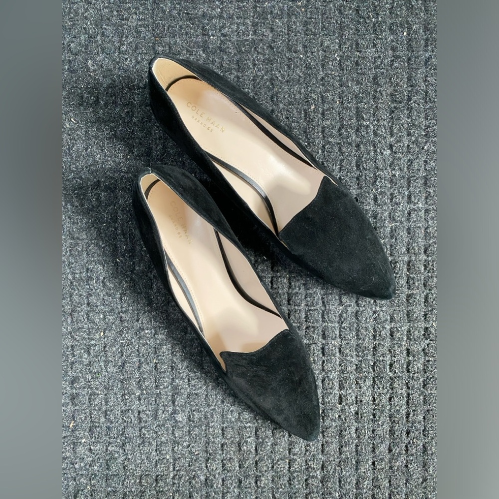 Cole Haan Suede skimmer pointed shoes loafers point pumps 11B black leather